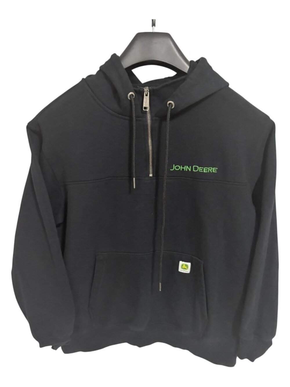 John Deere Men's Quarter Zip Hoodie Heavyweight Pullover Black Size Large